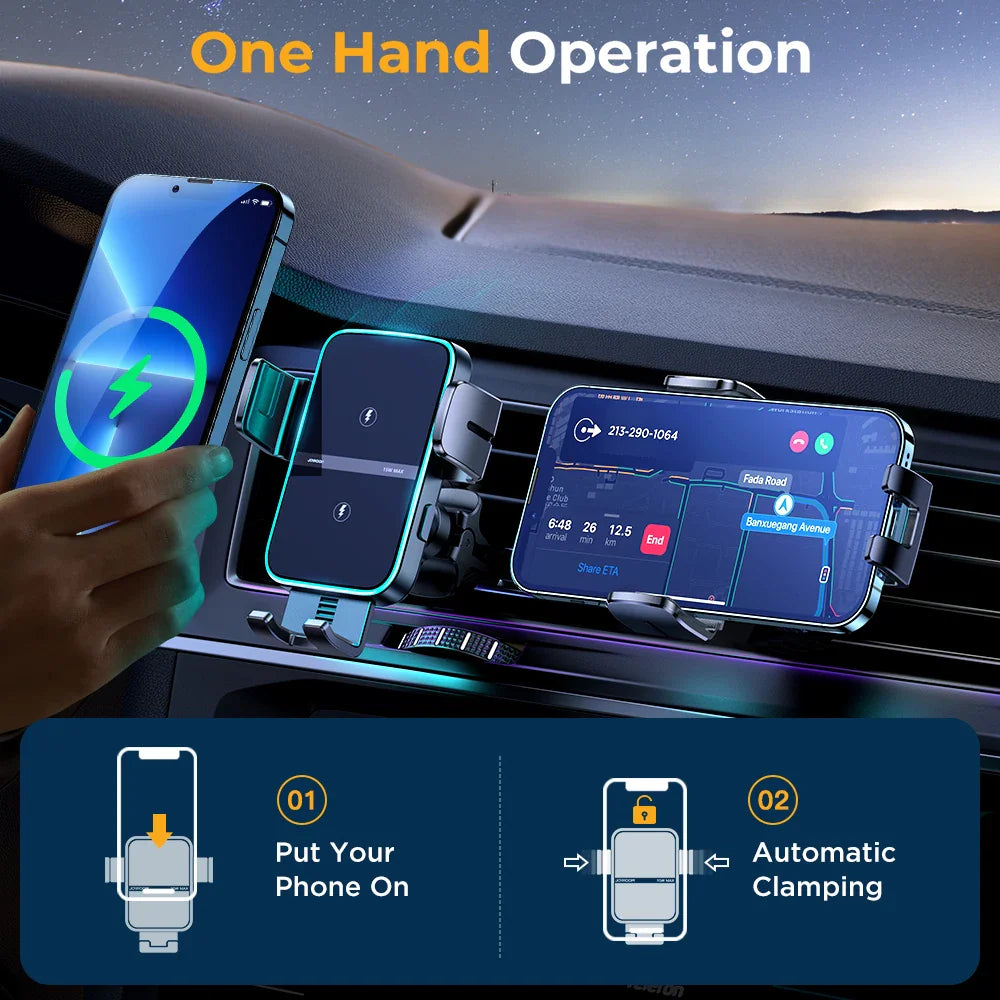 Dual Coil Car Phone Holder Automatic Fast Wireless Charger