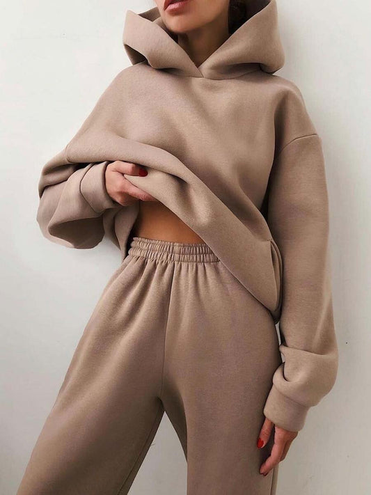 Women's Casual Hooded Sweater Two-piece Suit