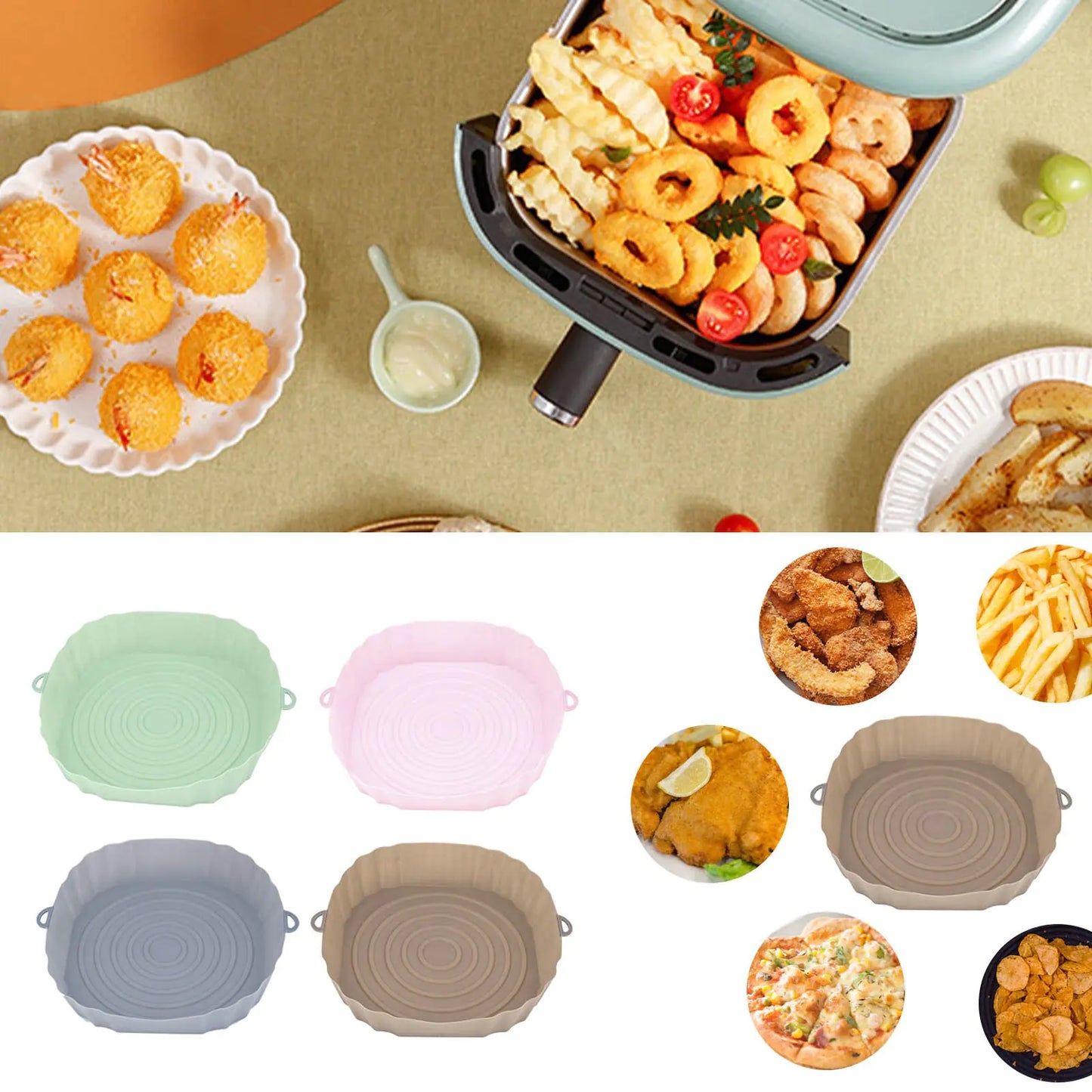 Reusable Silicone Air Fryer Basket Set