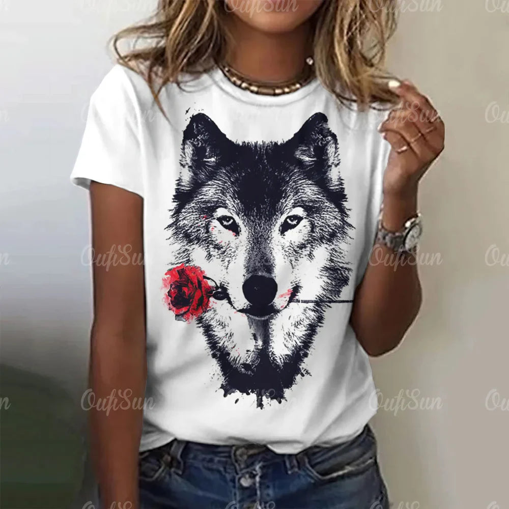 Wolf Print Women T-Shirts