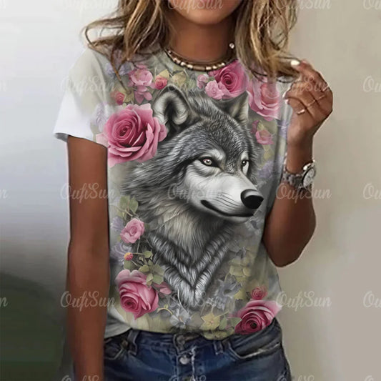 Wolf Print Women T-Shirts