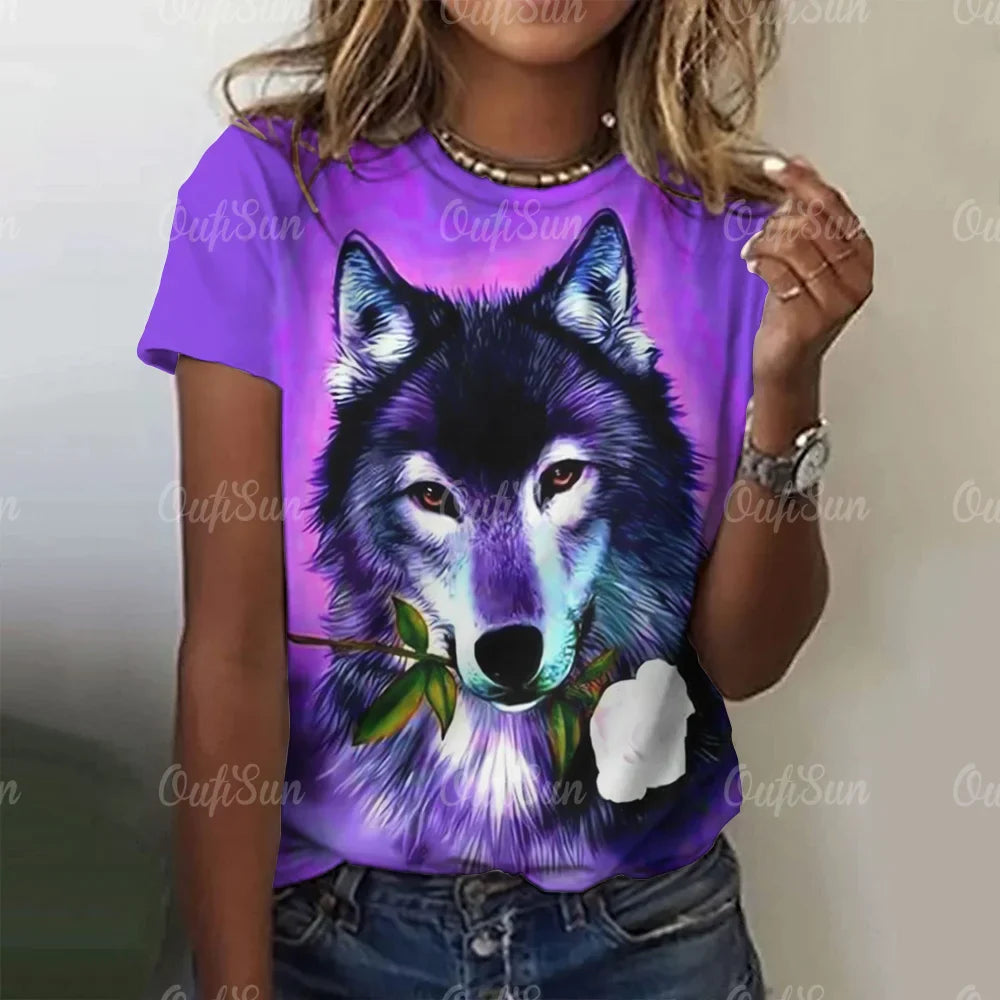 Wolf Print Women T-Shirts