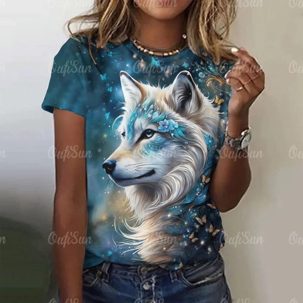 Wolf Print Women T-Shirts