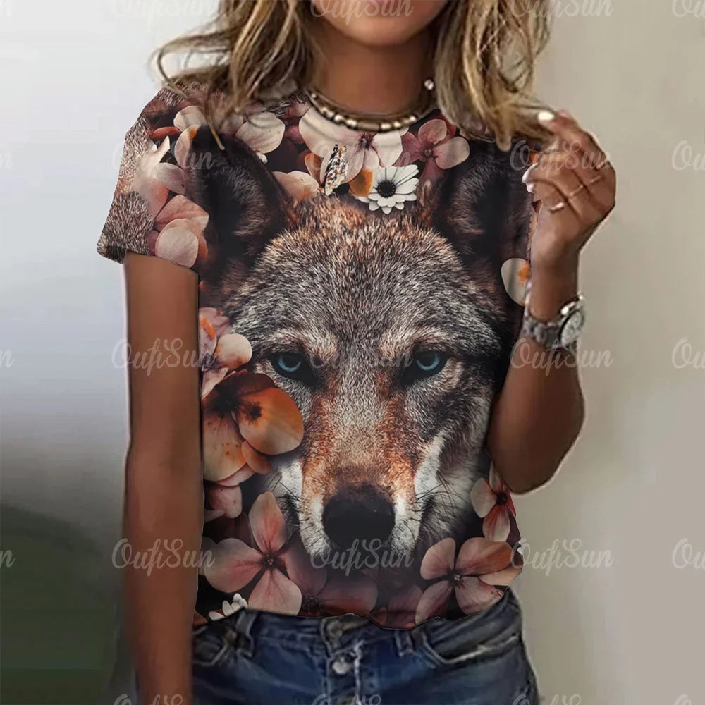 Wolf Print Women T-Shirts