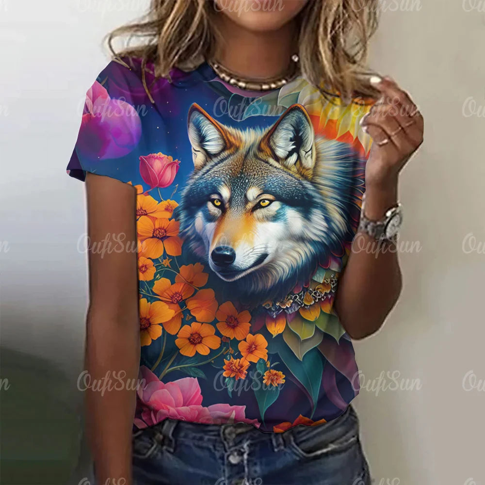 Wolf Print Women T-Shirts