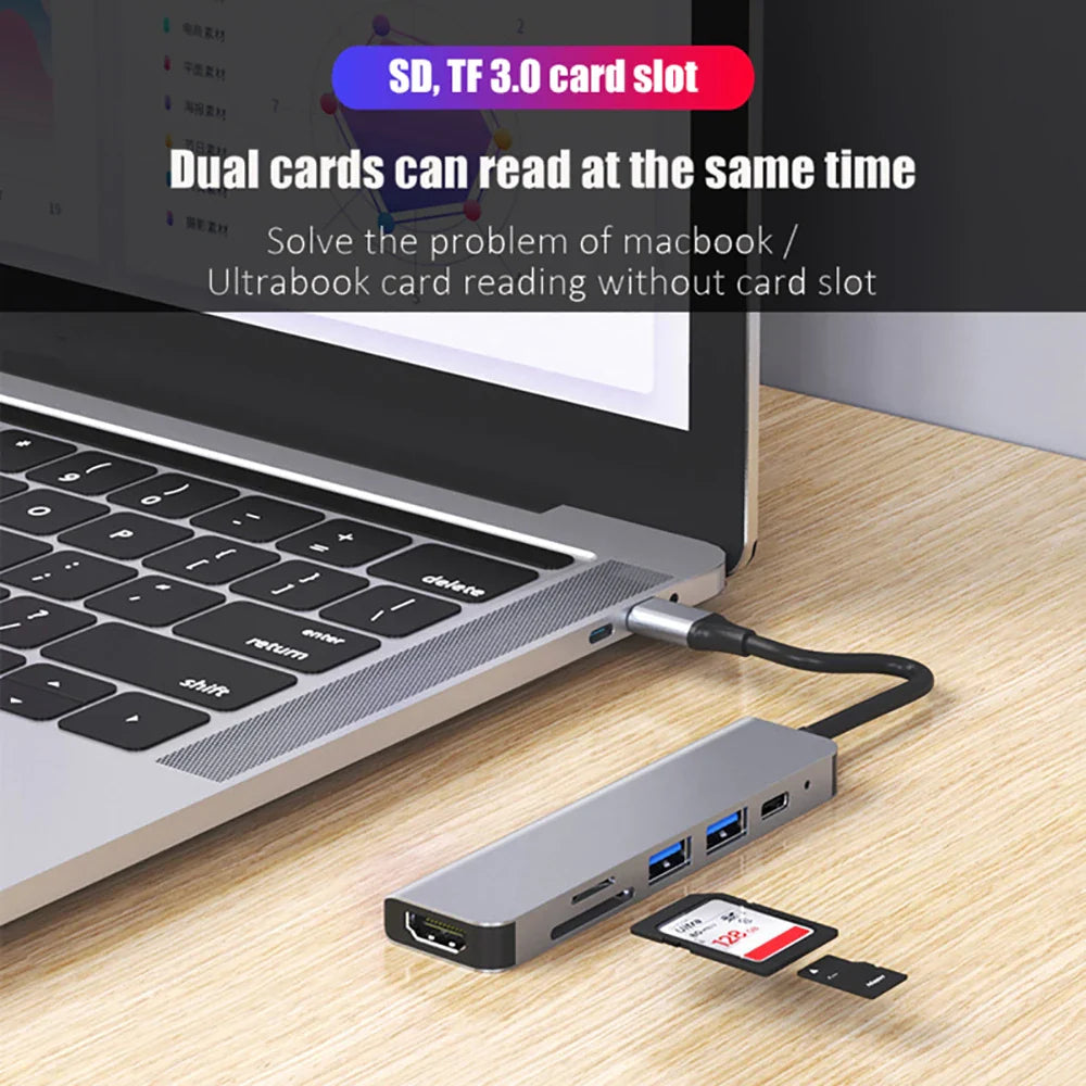 USB C Hub 4K 30Hz | Type C to HDMI-Compatible PD 87W | USB Splitter Adapter for MacBook Air/Pro | USB 3.0 Hub with TF/SD Multi Converter