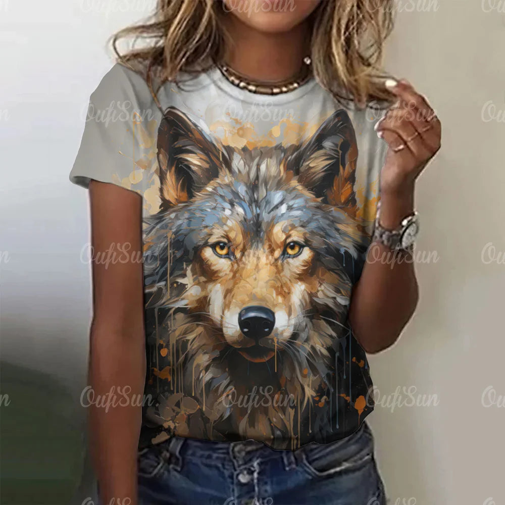 Wolf Print Women T-Shirts