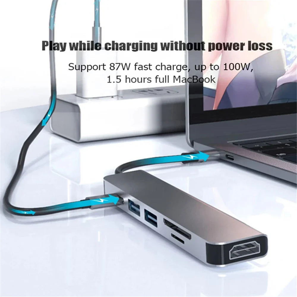 USB C Hub 4K 30Hz | Type C to HDMI-Compatible PD 87W | USB Splitter Adapter for MacBook Air/Pro | USB 3.0 Hub with TF/SD Multi Converter