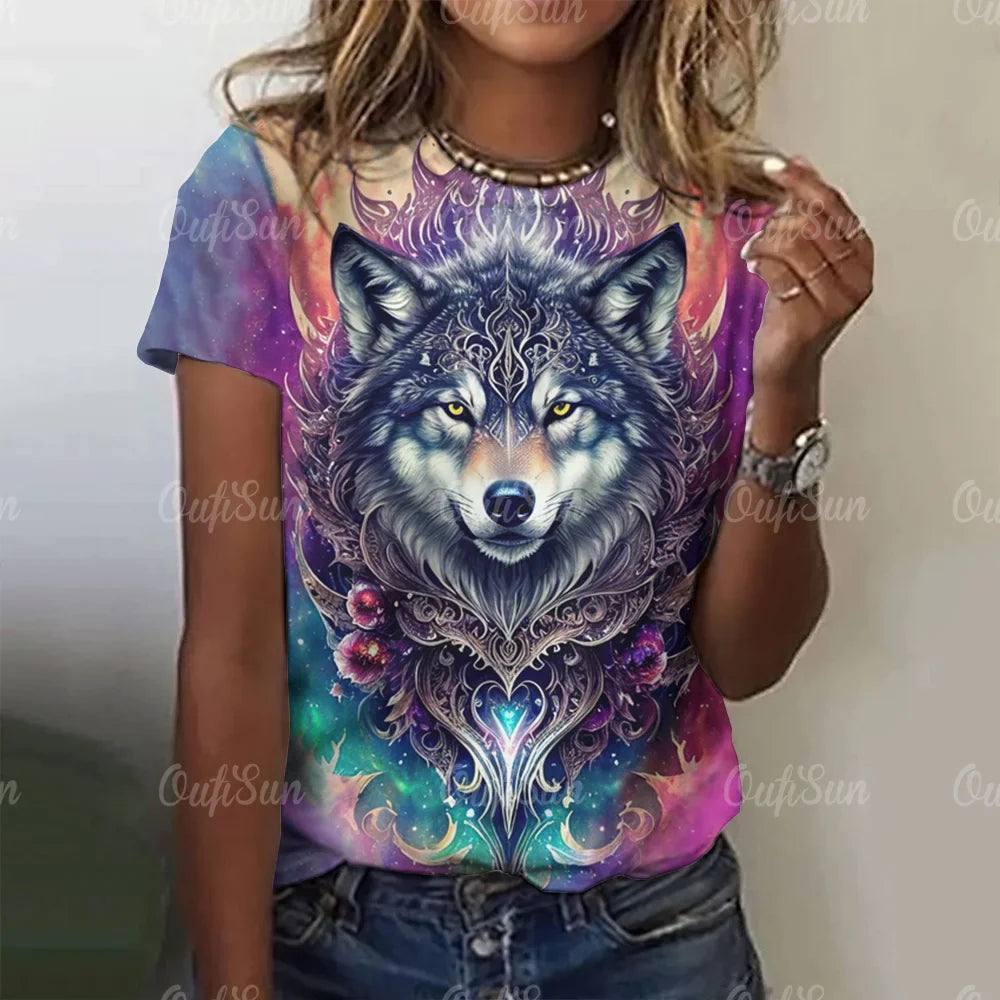 Wolf Print Women T-Shirts