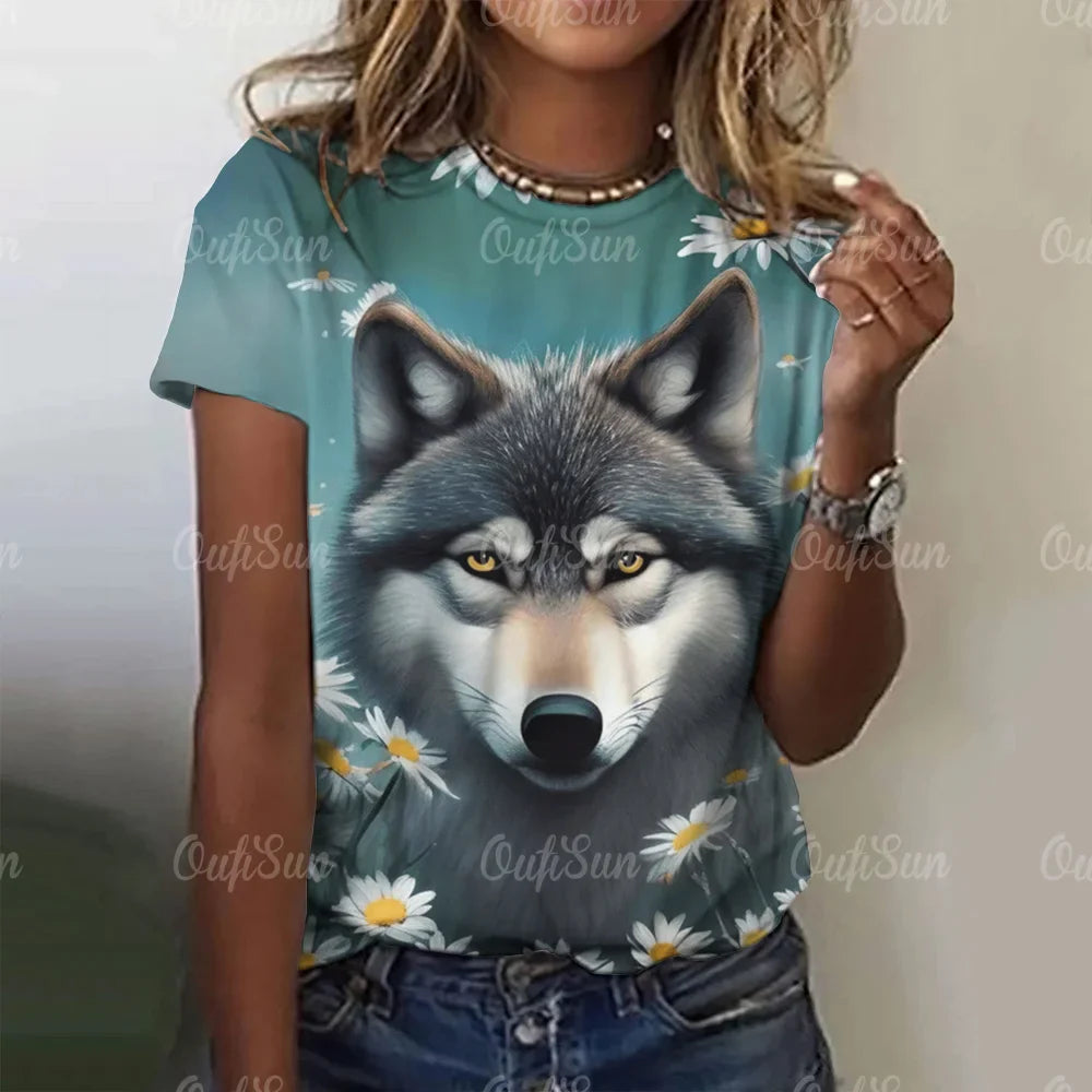 Wolf Print Women T-Shirts