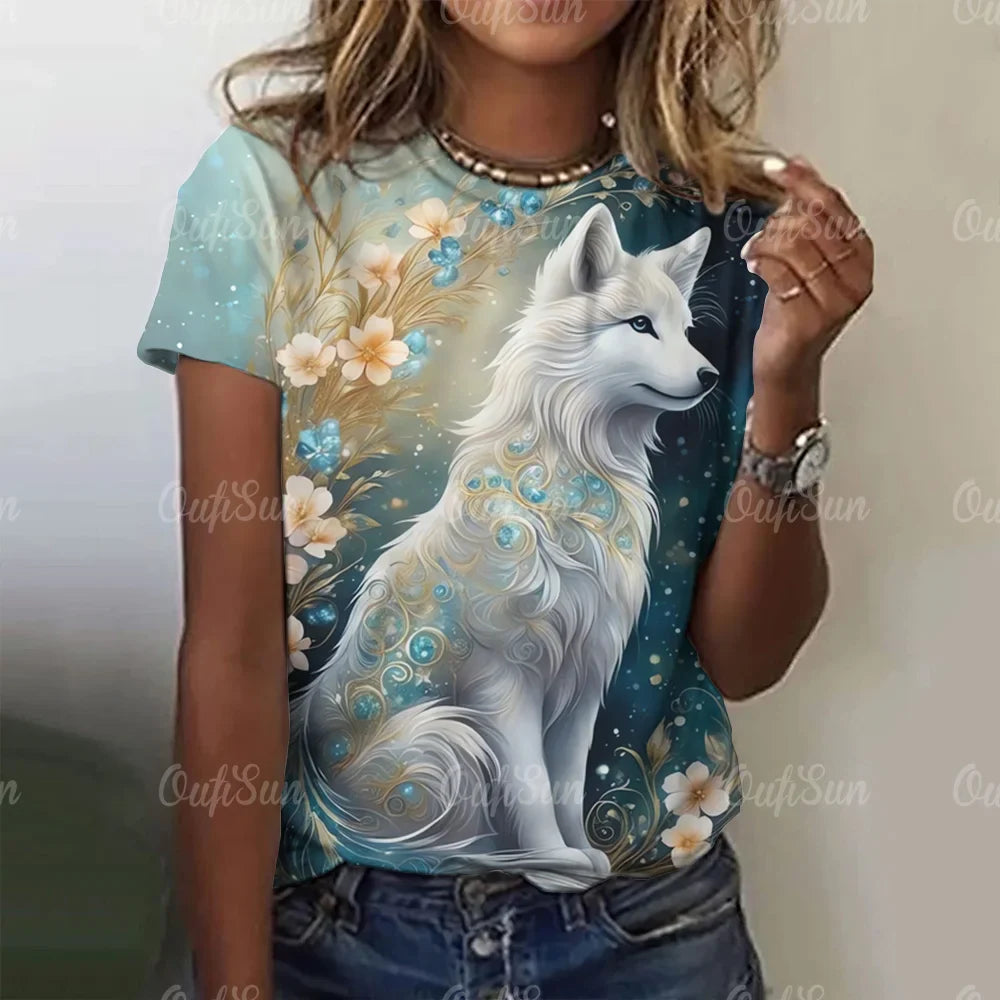 Wolf Print Women T-Shirts