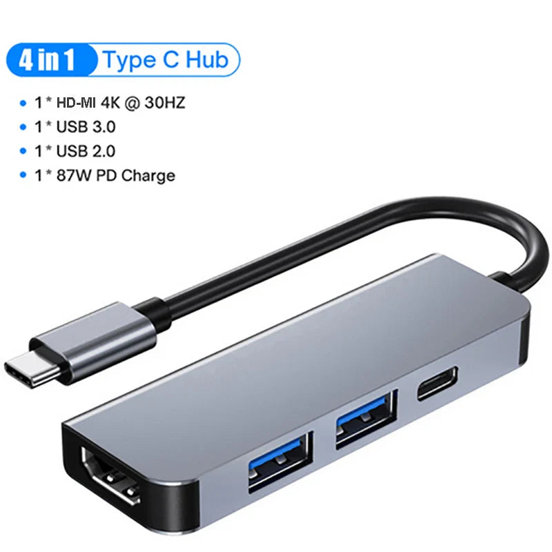 USB C Hub 4K 30Hz | Type C to HDMI-Compatible PD 87W | USB Splitter Adapter for MacBook Air/Pro | USB 3.0 Hub with TF/SD Multi Converter