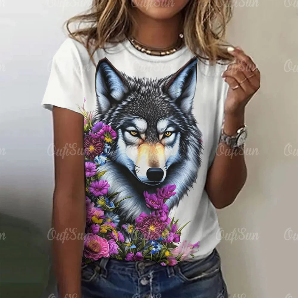 Wolf Print Women T-Shirts