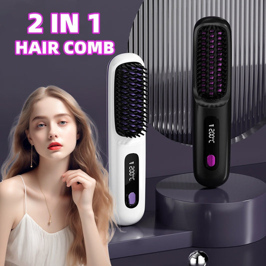 Portable 2 In 1 Wireless Hair Straightener Brush