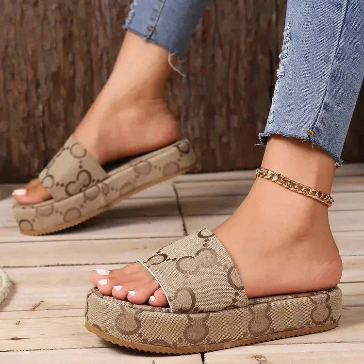 Print Thick-soled Flat Slippers