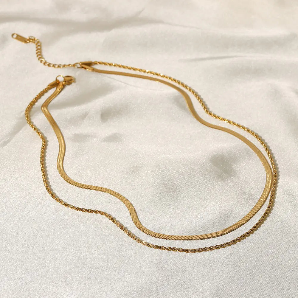 18K Gold Plated Flat Snake Chain Layer Necklace